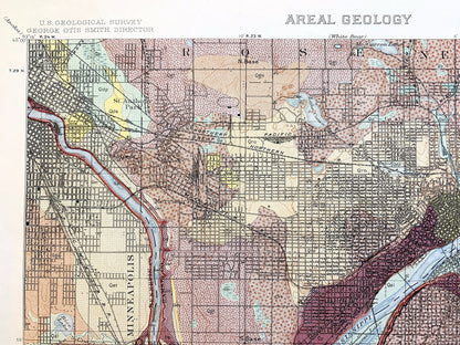 Antique St Paul, Minnesota 1915 US Geological Survey Topographic Map – Minneapolis, Richfield, Bloomington, Mendota, Eagan, Burnsville, MN