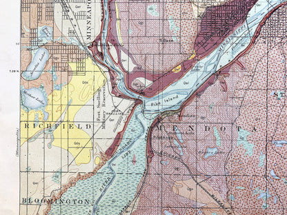 Antique St Paul, Minnesota 1915 US Geological Survey Topographic Map – Minneapolis, Richfield, Bloomington, Mendota, Eagan, Burnsville, MN