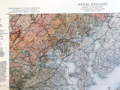 Antique Chesapeake Bay, Maryland 1915 US Geological Survey Topographic Map – Rock Hall Baltimore Abingdon Aberdeen Tolchester Kent County MD