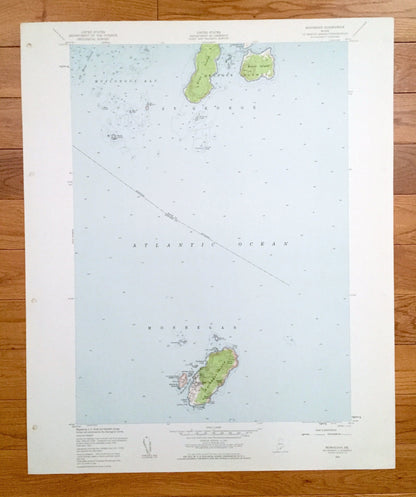 Antique Monhegan, Maine 1955 US Geological Survey Topographic Map – Lincoln, Knox County, St George, Georges Islands, Muscongus Bay, ME