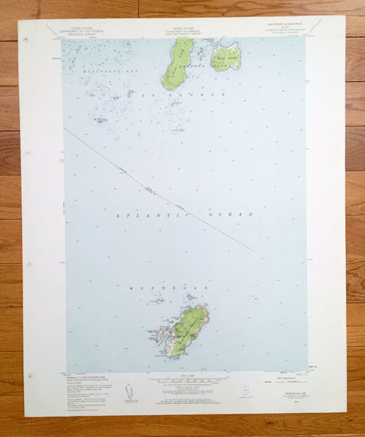 Antique Monhegan, Maine 1955 US Geological Survey Topographic Map – Lincoln, Knox County, St George, Georges Islands, Muscongus Bay, ME