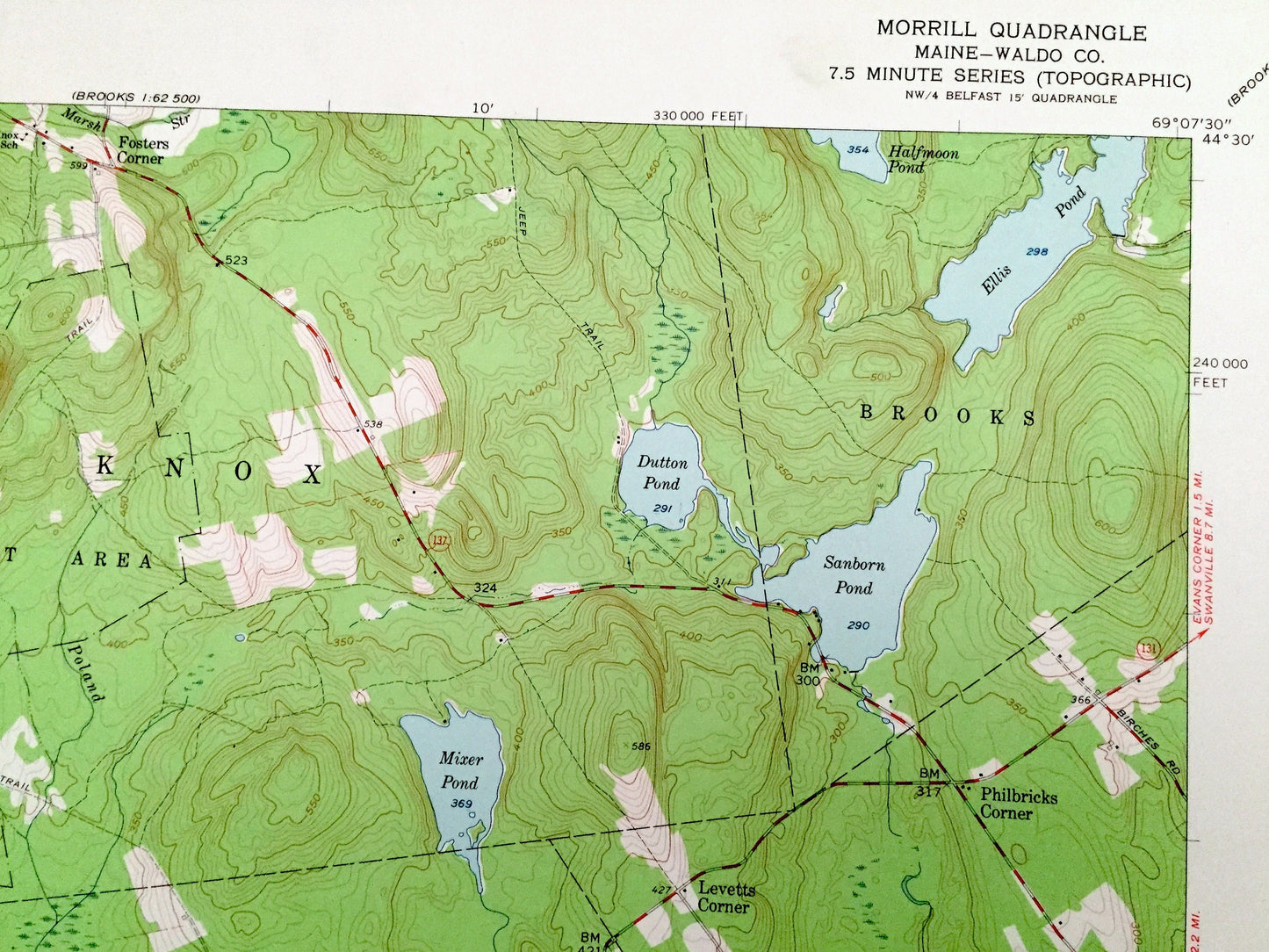 Antique Morrill, Maine 1960 US Geological Survey Topographic Map – Waldo County, Montville, Searsmont, Knox, Brooks, Belmont, ME