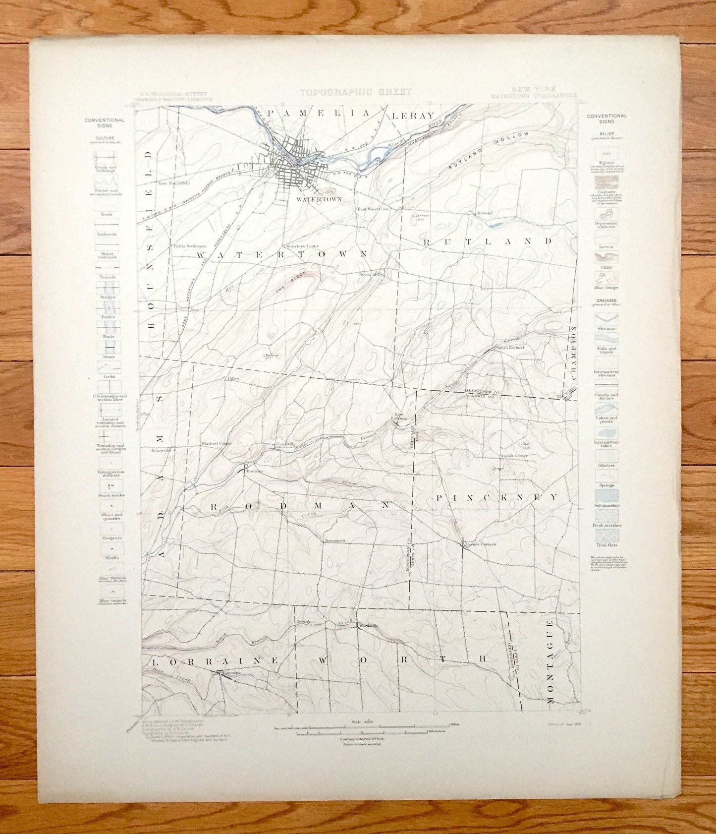 Antique Watertown, New York 1898 US Geological Survey Topographic Map – Hounsfield, Pamelia, Rutland, Rodman, Lewis, Jefferson County