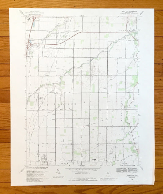 Antique Jerry City, Ohio 1969 US Geological Survey Topographic Map — Wood County, Center, Freedom, Portage, Montgomery, Bloom, Perry, OH