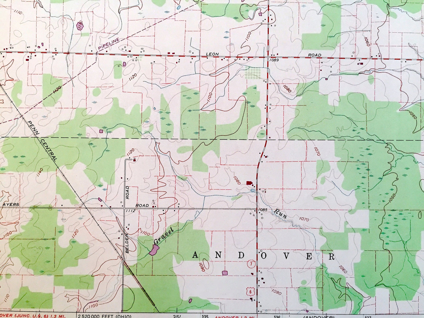 Antique Leon, Ohio 1959 US Geological Survey Topographic Map — Ashtabula County, Pierpont, Denmark, Dorset, OH, Crawford County, Conneaut PA