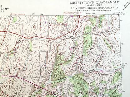 Antique Libertytown, Maryland 1944 US Geological Survey Topographic Map – Frederick, Carroll County, Oldfield, Unionville, Linganore, MD