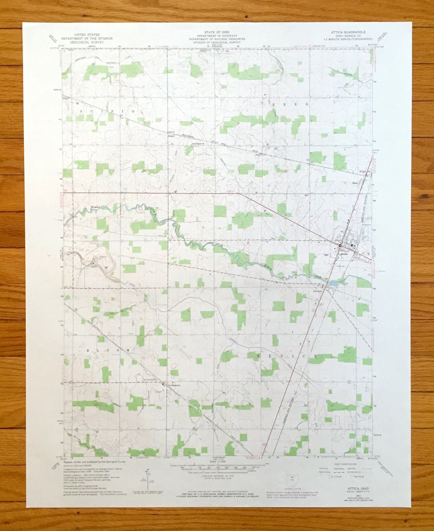 Antique Attica, Ohio 1960 US Geological Survey Topographic Map – Seneca County, Scipio, Reed, Bloom, Venice, Siam, Caroline, St Stephens, OH