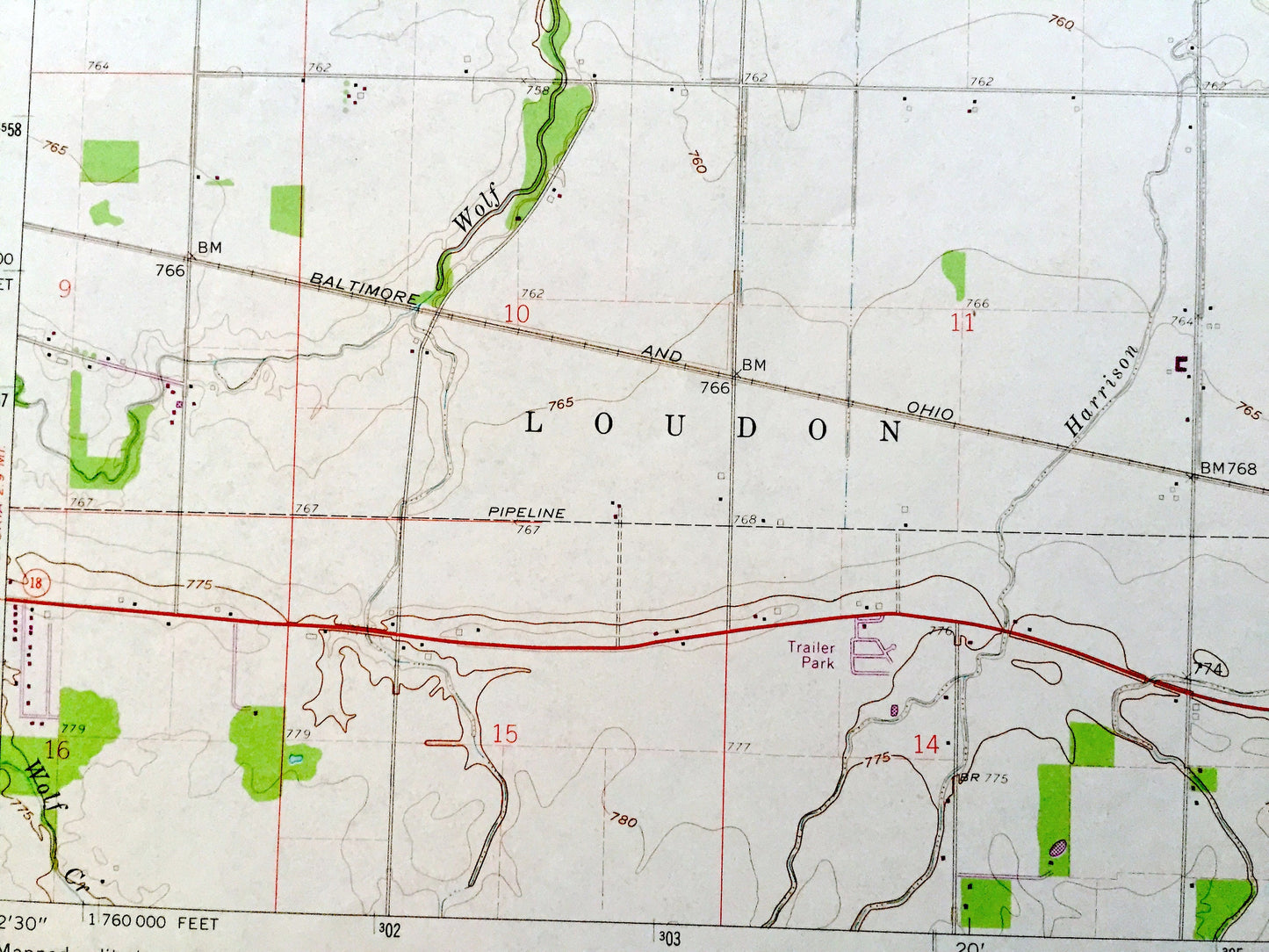 Antique Bascom, Ohio 1960 US Geological Survey Topographic Map — Seneca County, Jackson, Liberty, Loudon, Hopewell, Kansas, Amsden, Iler, OH