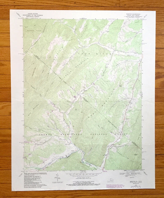 Antique Bergton, Virginia 1967 US Geological Survey Topographic Map – Rockingham County, VA, Hardy County, South Fork, Lost River, WV