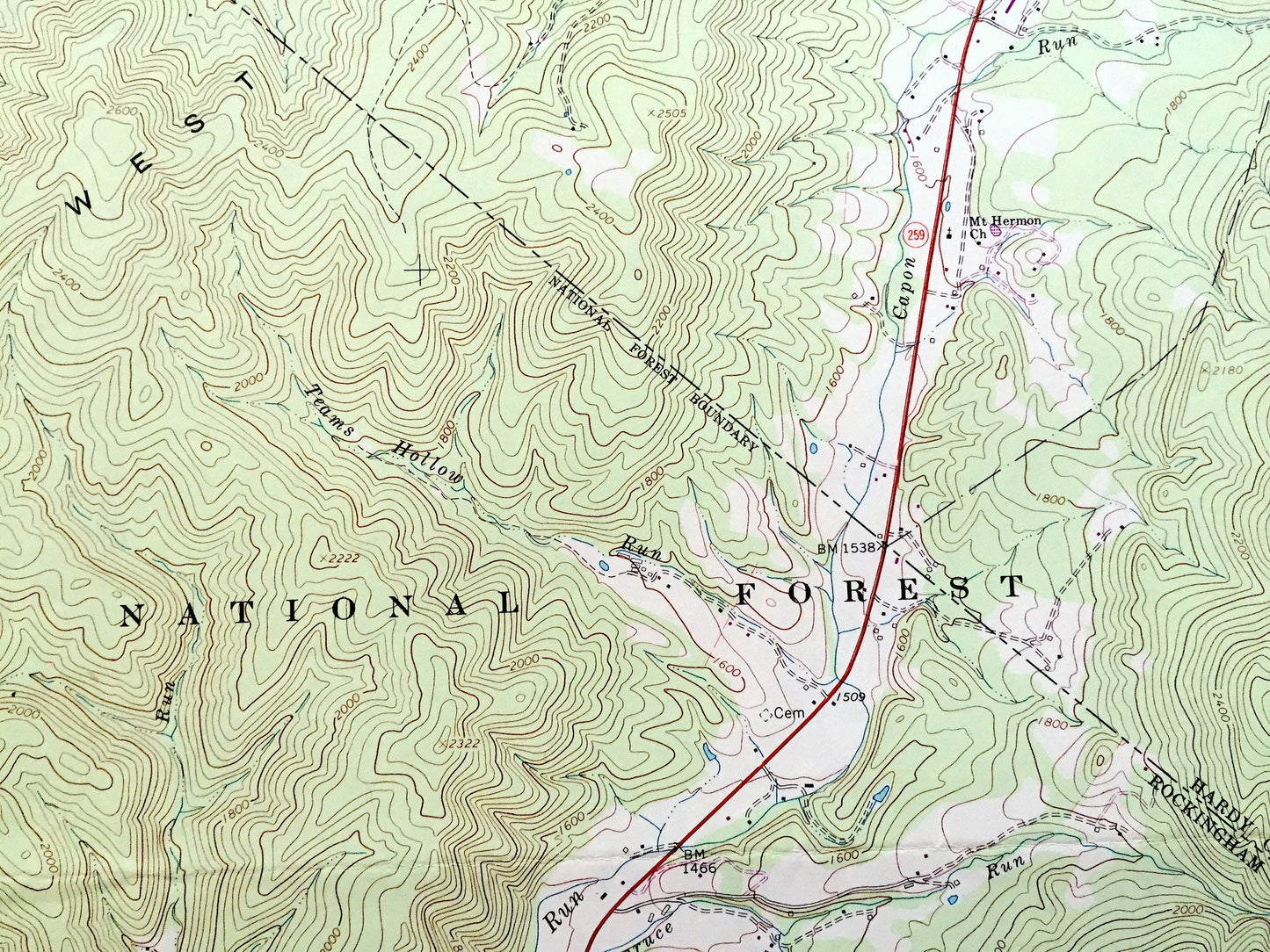 Antique Bergton, Virginia 1967 US Geological Survey Topographic Map – Rockingham County, VA, Hardy County, South Fork, Lost River, WV