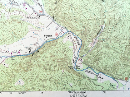 Antique Bergton, Virginia 1967 US Geological Survey Topographic Map – Rockingham County, VA, Hardy County, South Fork, Lost River, WV