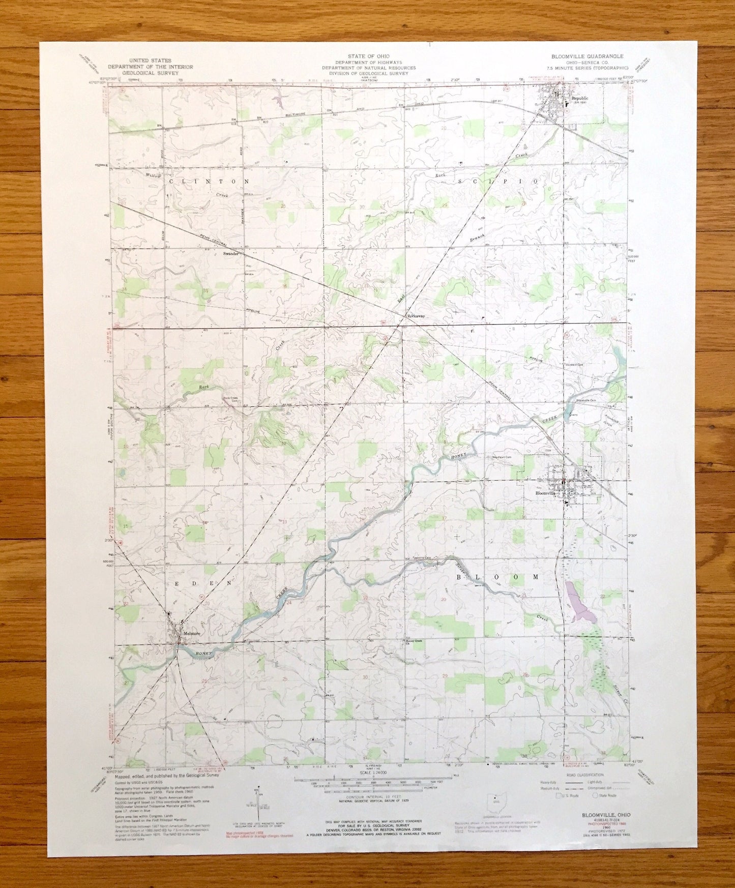 Antique Bloomville, Ohio 1960 US Geological Survey Topographic Map — Seneca County, Republic, Clinton, Scipio, Eden, Bloom, Swander, OH