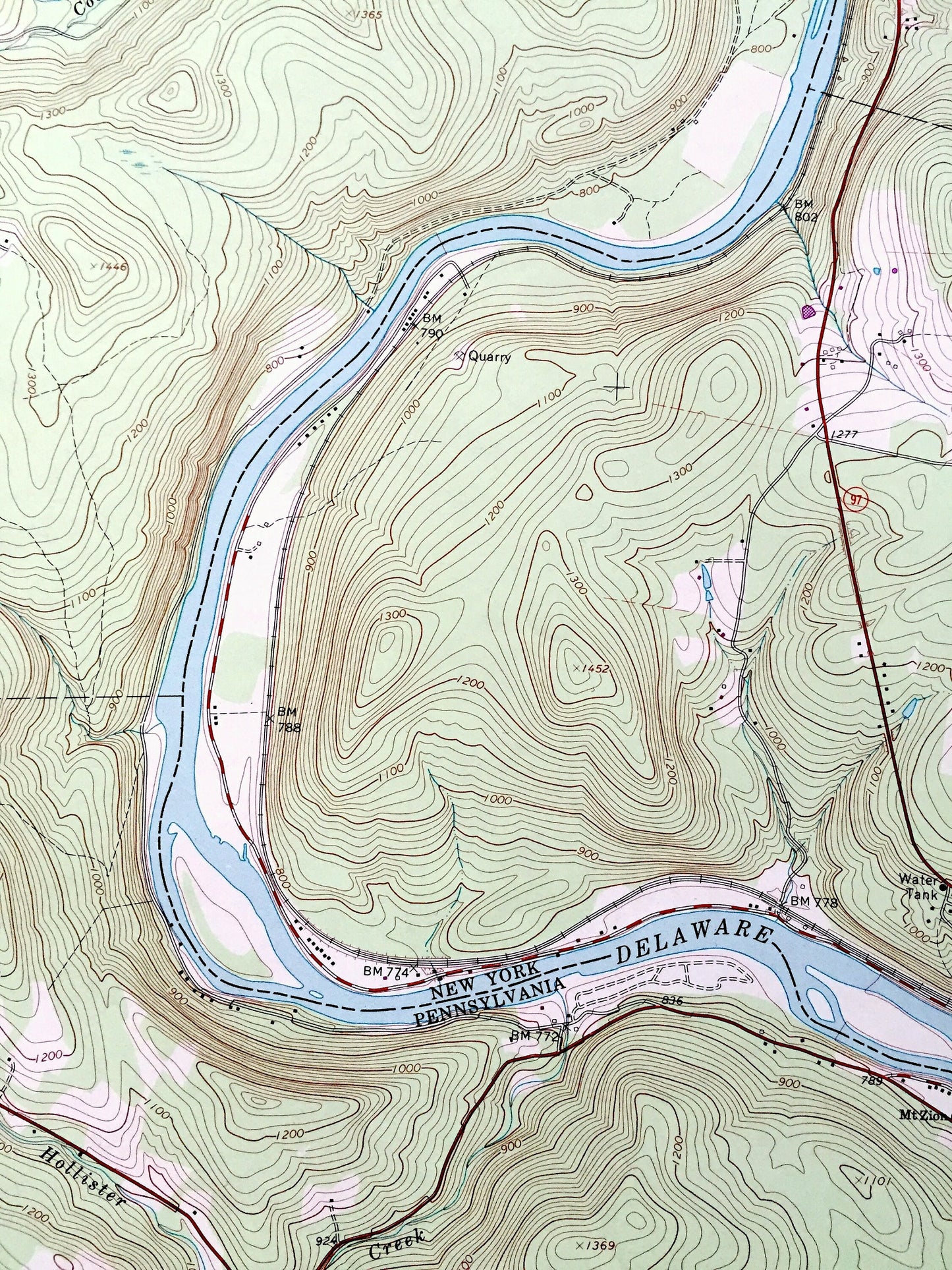 Antique Callicoon, New York 1992 US Geological Survey Topographic Map – Delaware, Sullivan County, Fremont, NY, Wayne County, Manchester, PA