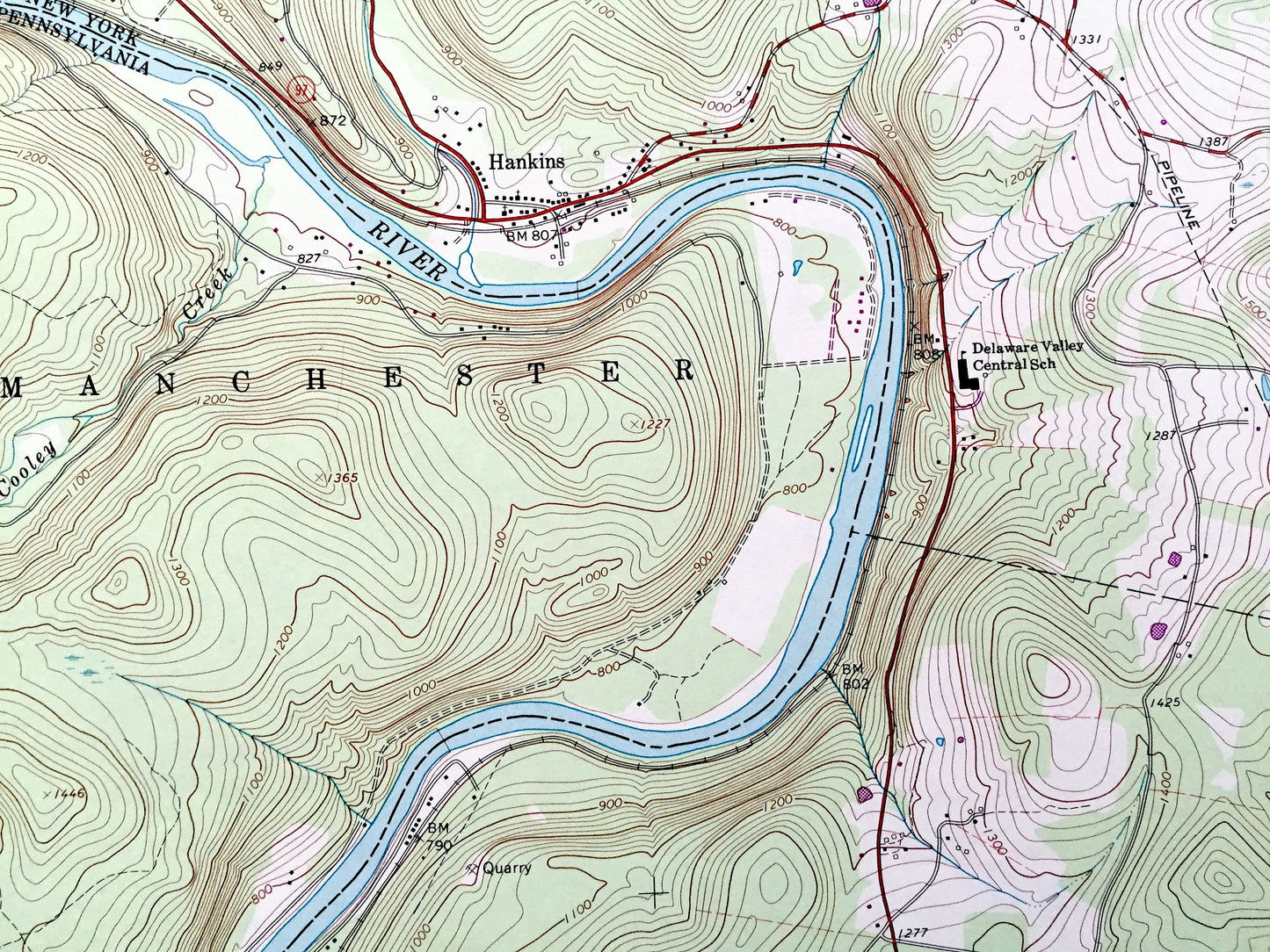Antique Callicoon, New York 1992 US Geological Survey Topographic Map – Delaware, Sullivan County, Fremont, NY, Wayne County, Manchester, PA
