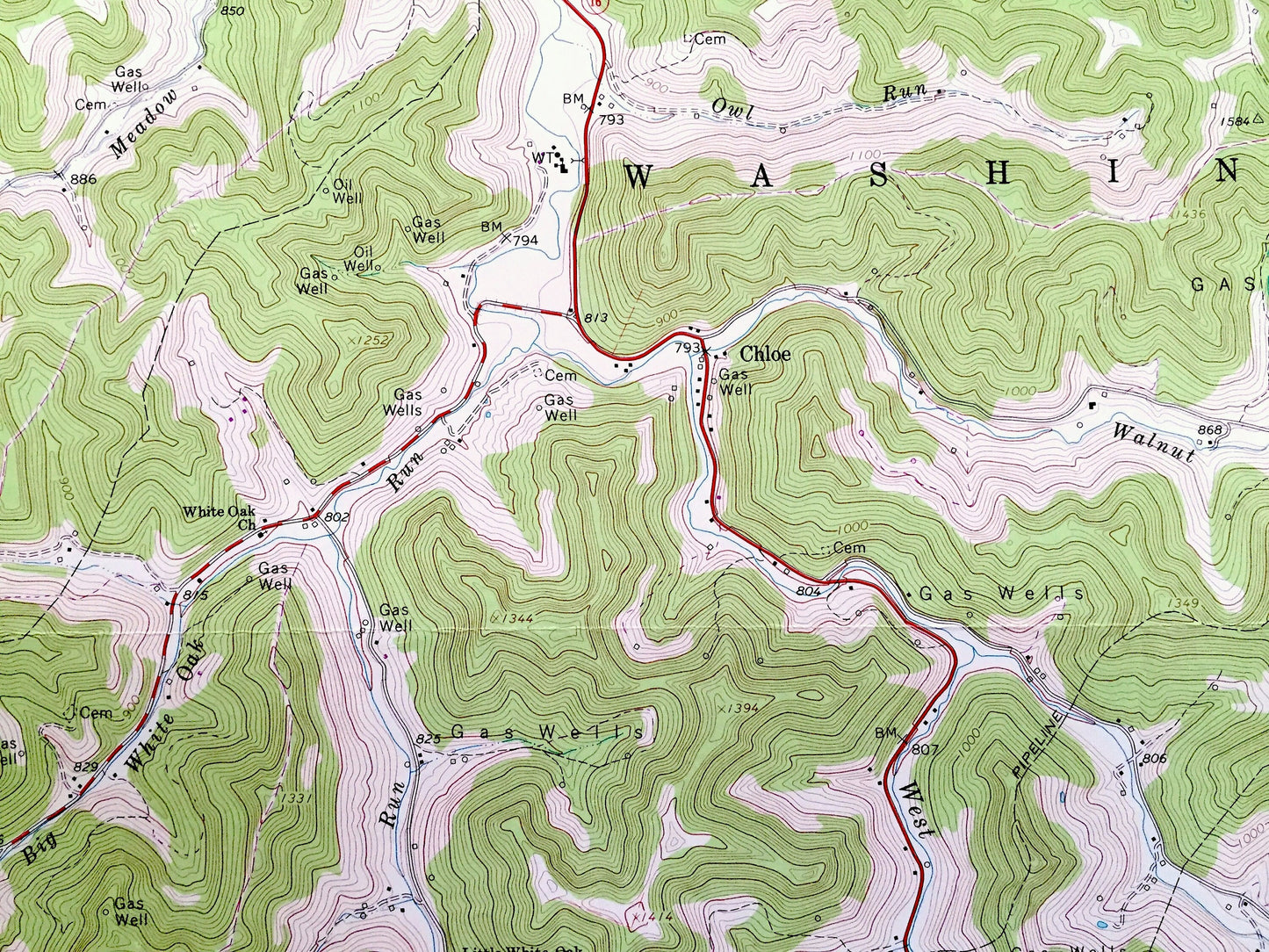 Antique Chloe, West Virginia 1966 US Geological Survey Topographic Map — Calhoun, Braxton, Clay, Roane County, Washington, Birch, Geary, WV