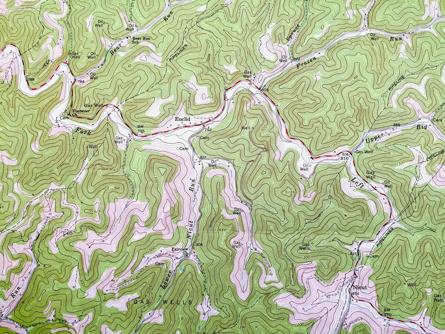 Antique Chloe, West Virginia 1966 US Geological Survey Topographic Map — Calhoun, Braxton, Clay, Roane County, Washington, Birch, Geary, WV