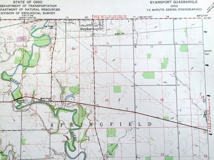Antique Evansport, Ohio 1960 US Geological Survey Topographic Map — Williams, Defiance County, Pulaski, Springfield, Washington, Tiffin, OH