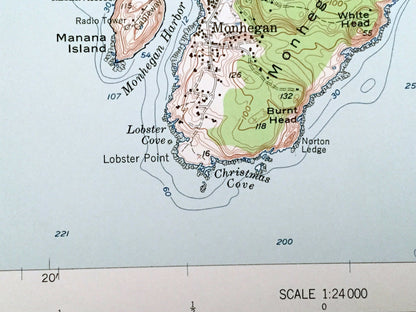 Antique Monhegan, Maine 1955 US Geological Survey Topographic Map – Lincoln, Knox County, St George, Georges Islands, Muscongus Bay, ME