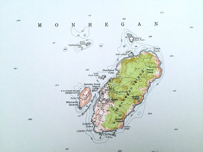 Antique Monhegan, Maine 1955 US Geological Survey Topographic Map – Lincoln, Knox County, St George, Georges Islands, Muscongus Bay, ME