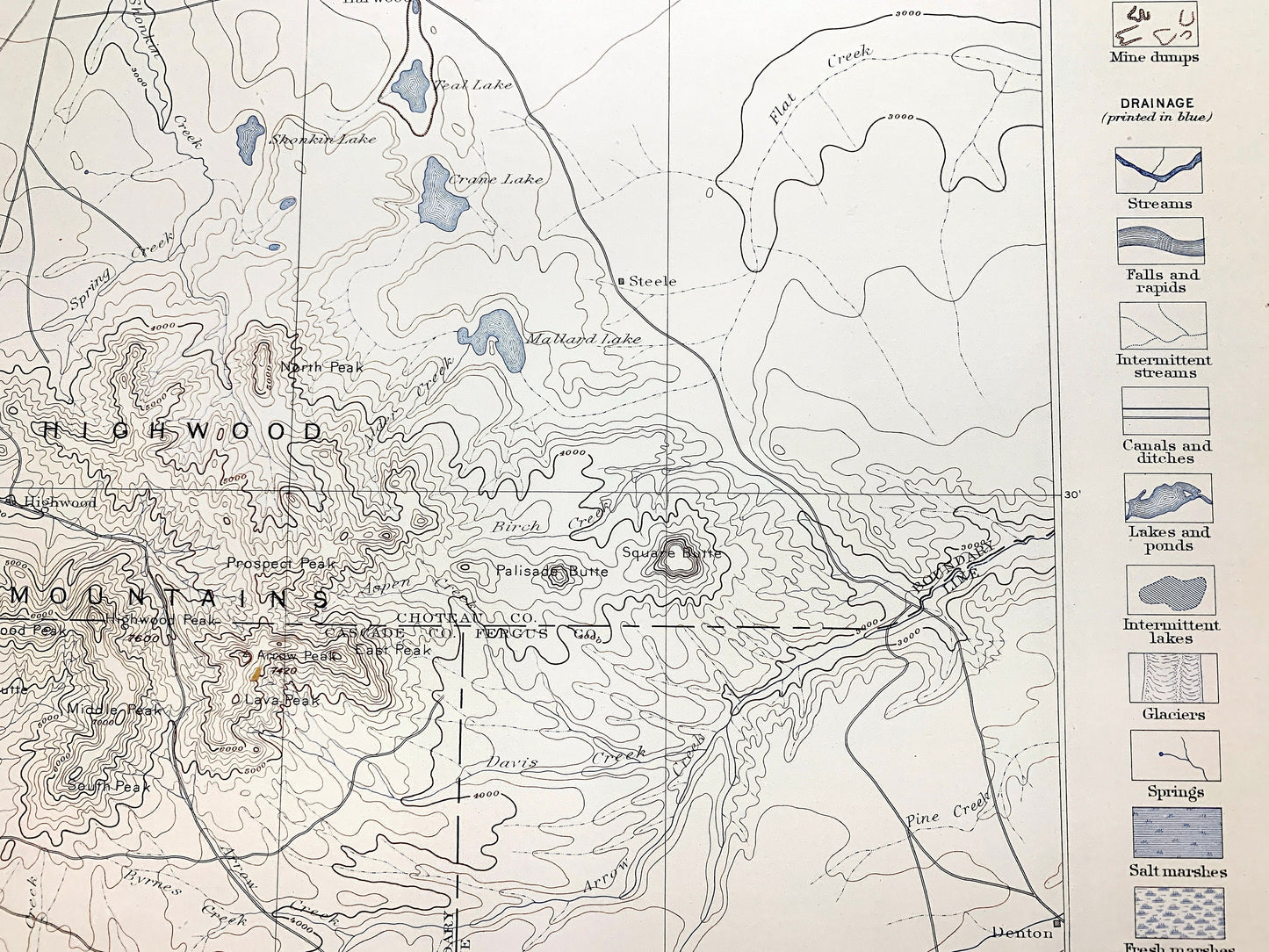 Antique Fort Benton, Montana 1898 US Geological Survey Topographic Map – Chouteau, Cascade, Fergus County, Missouri River, Highwood Tunis MT