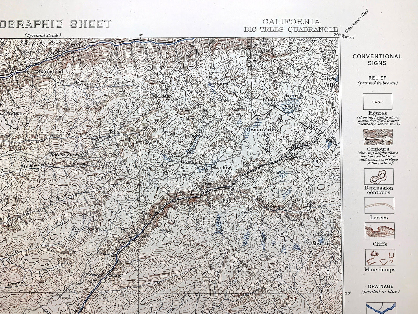 Antique Big Trees, California 1898 US Geological Survey Topographic Map – Calaveras, Tuolumne County, Stanislaus National Forest, Lake, CA