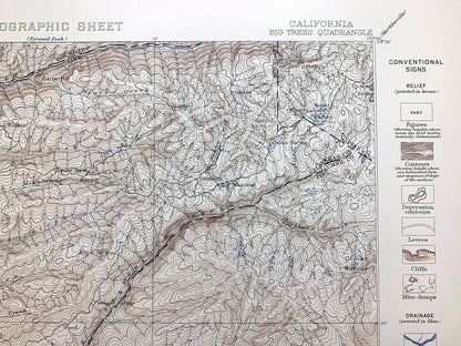 Antique Big Trees, California 1898 US Geological Survey Topographic Map – Calaveras, Tuolumne County, Stanislaus National Forest, Lake, CA
