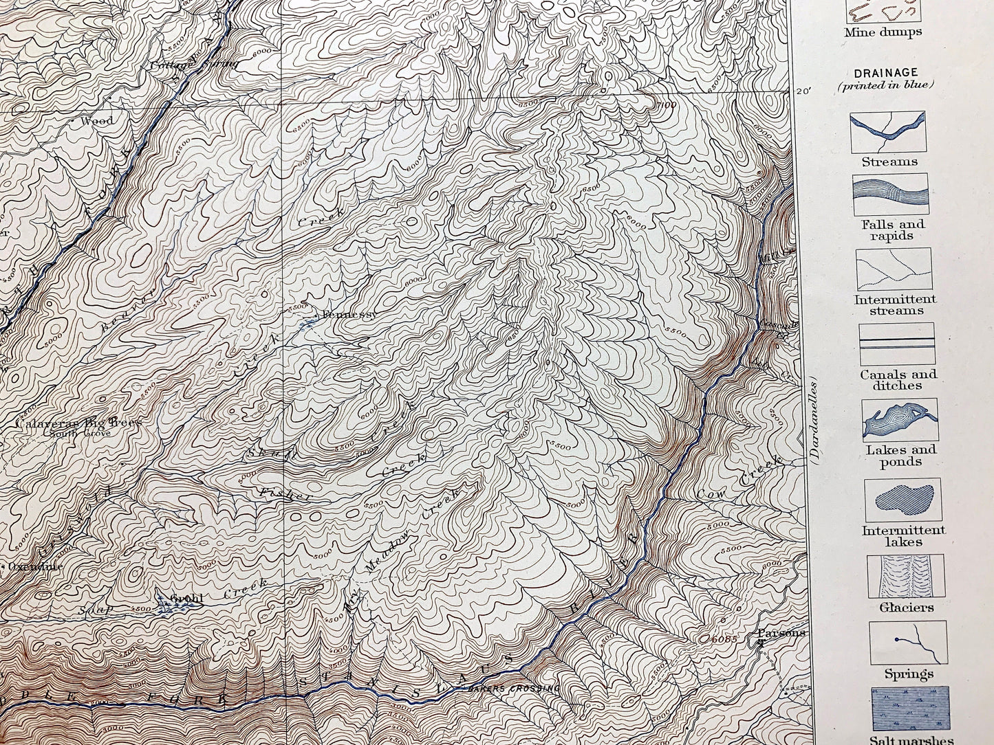 Antique Big Trees, California 1898 US Geological Survey Topographic Map – Calaveras, Tuolumne County, Stanislaus National Forest, Lake, CA