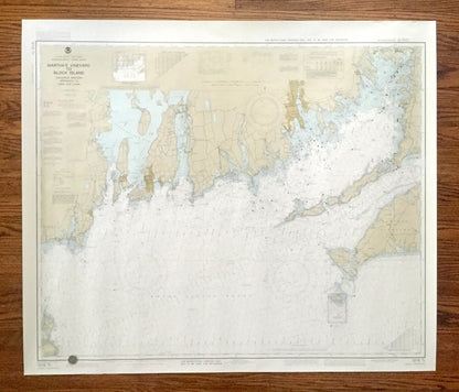 Antique Marthas Vineyard to Block Island 1962 US Coast Guard Nautical Map – Massachusetts, Rhode Island, Cape Cod, Woods Hole, Newport RI MA
