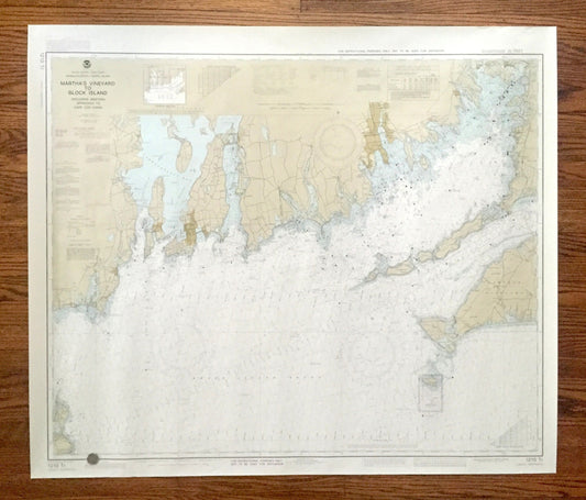 Antique Marthas Vineyard to Block Island 1962 US Coast Guard Nautical Map – Massachusetts, Rhode Island, Cape Cod, Woods Hole, Newport RI MA