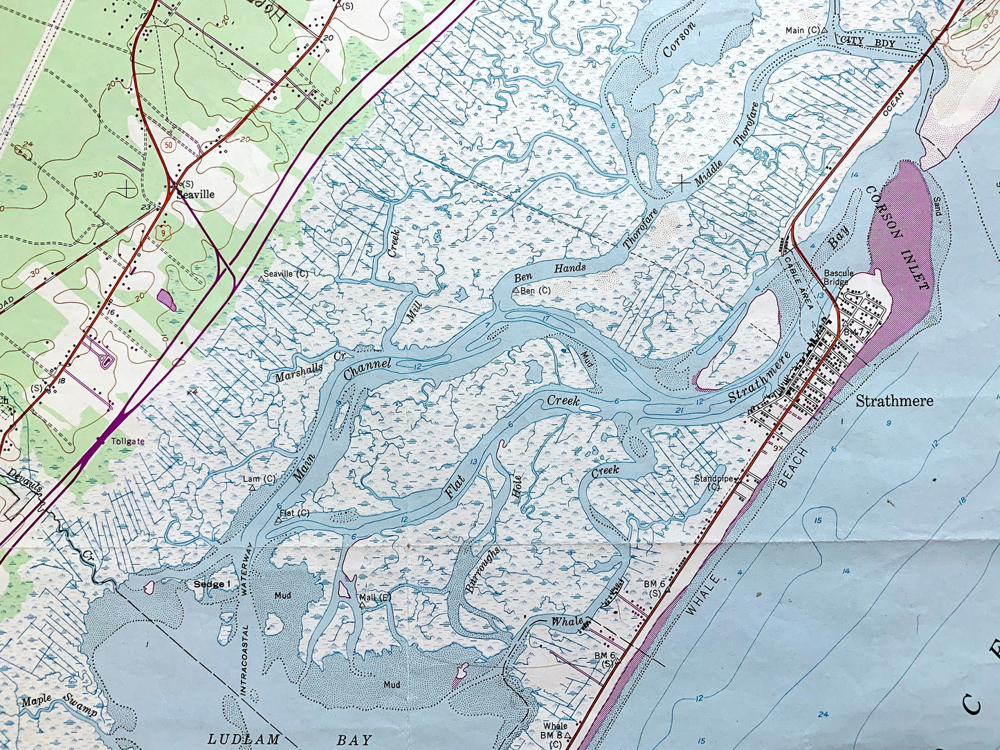 Antique Sea Isle City, New Jersey 1952 US Geological Survey Topographic Map – Cape May County, Dennis, Ocean City, Strathmere Shore Beach NJ