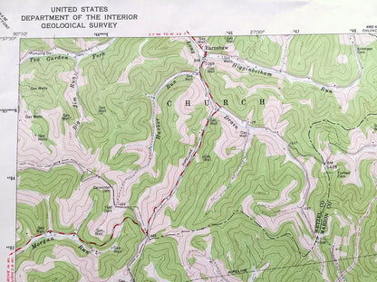 Antique Glover Gap, West Virginia 1960 US Geological Survey Topographic Map – Marion, Wetzel County, Church, Mannington, Grant, Brink, WV