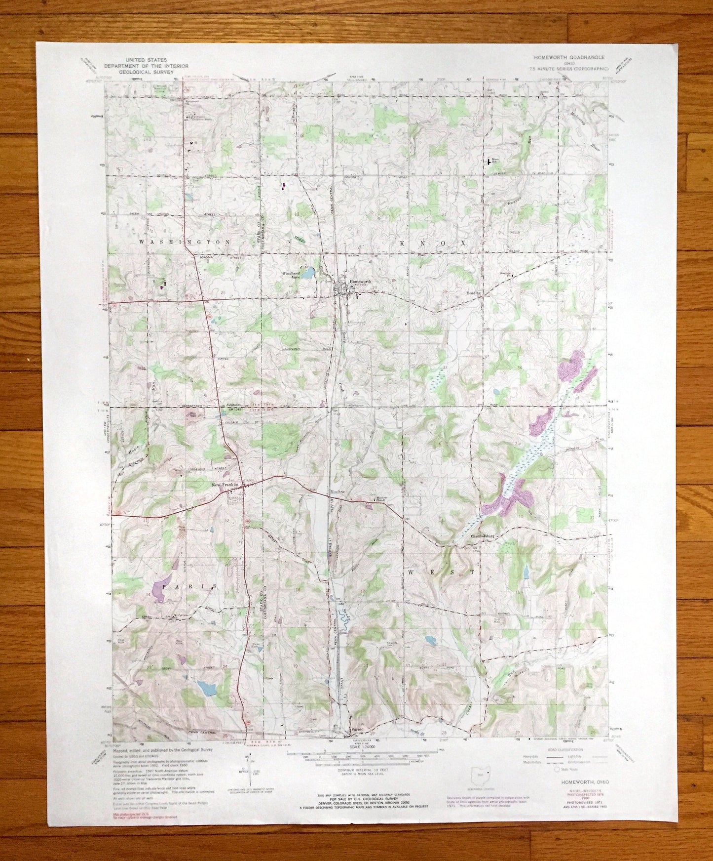 Antique Homeworth, Ohio 1960 US Geological Survey Topographic Map — Stark, Columbiana County, Washington, Knox, Paris, Chambersburg, OH