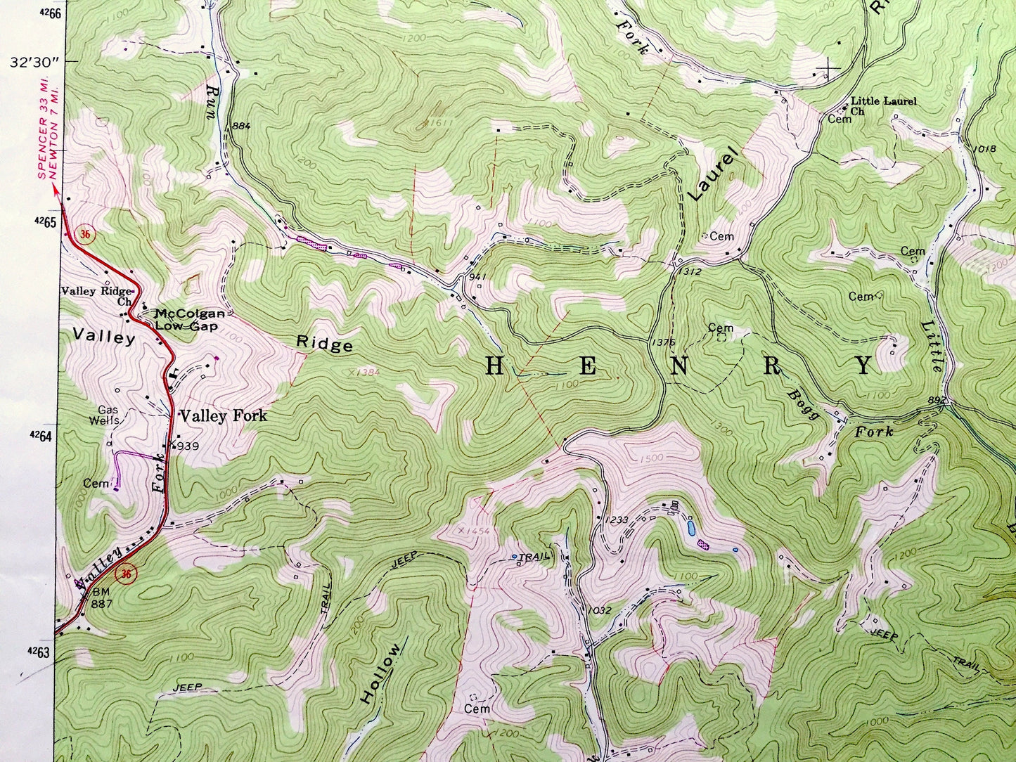Antique Ivydale, West Virginia 1966 US Geological Survey Topographic Map – Calhoun, Clay, Roane County, Geary, Otter, Henry, Washington WV