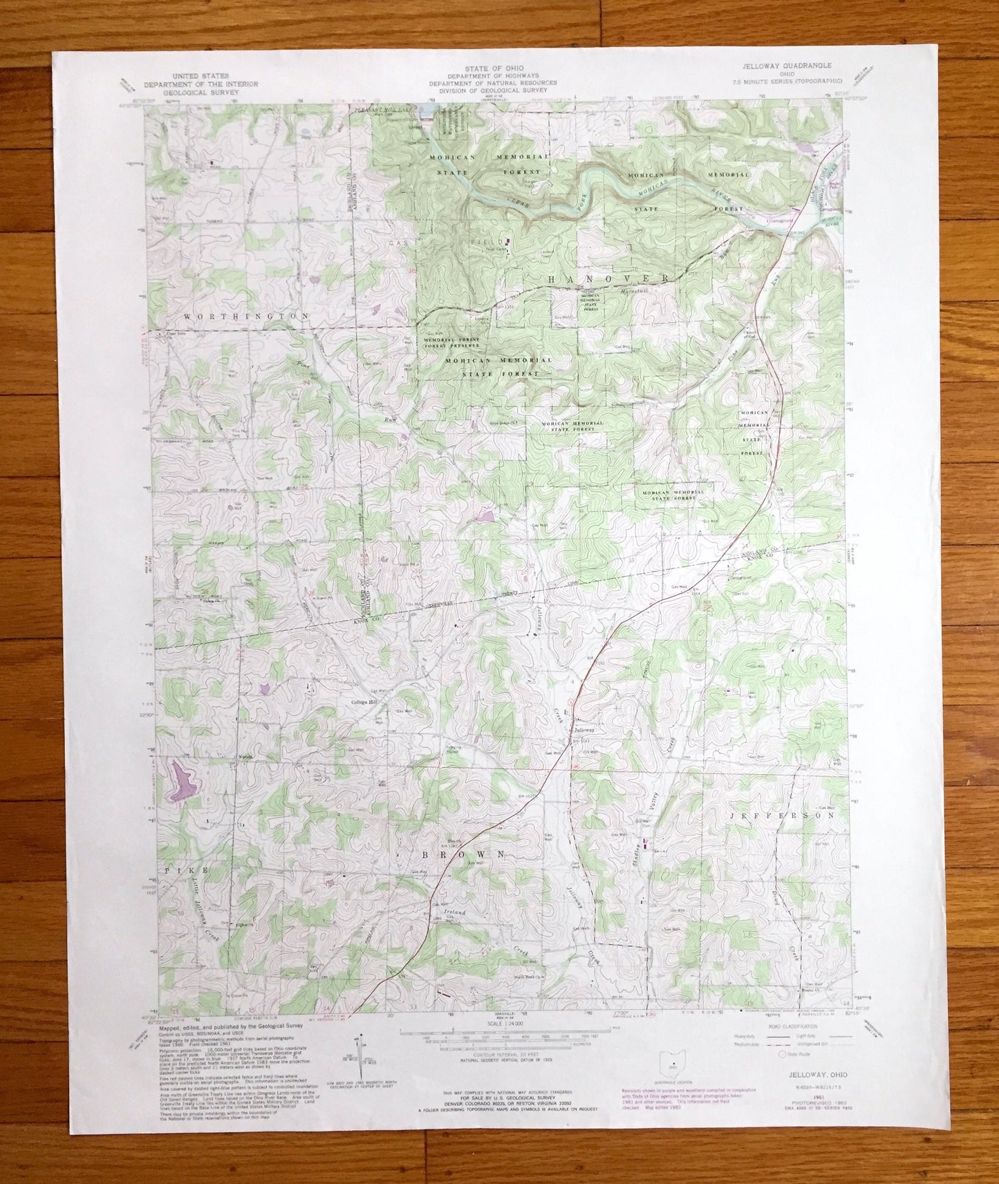 Antique Jelloway, Ohio 1961 US Geological Survey Topographic Map — Knox, Richland, Ashland County, Worthington, Hanover, Pike, Brown, OH