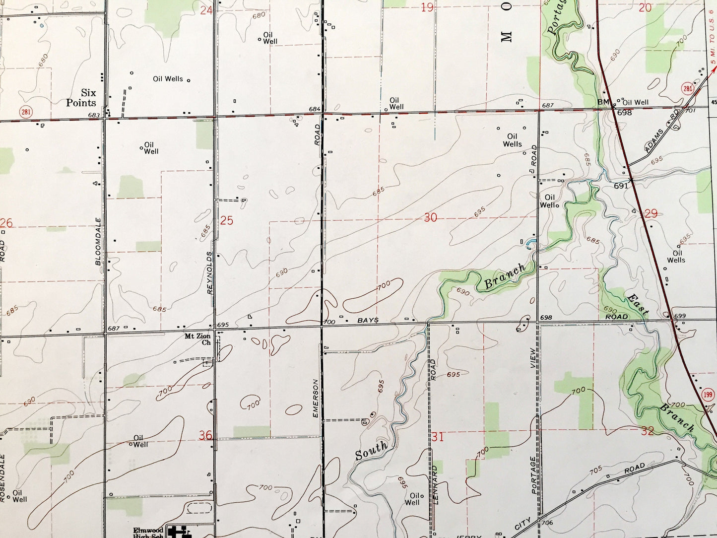 Antique Jerry City, Ohio 1969 US Geological Survey Topographic Map — Wood County, Center, Freedom, Portage, Montgomery, Bloom, Perry, OH