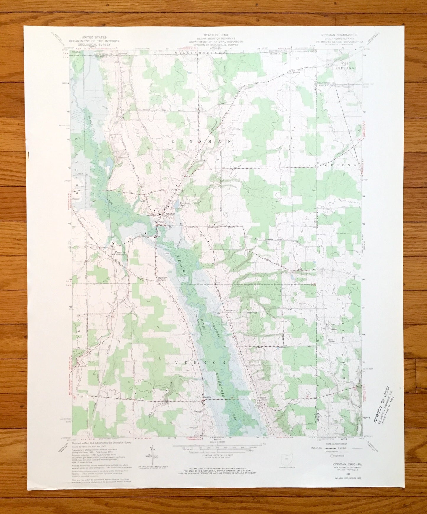 Antique Kinsman, Ohio 1961 US Geological Survey Topographic Map — Ashtabula, Trumbull County, Gustavus, OH, Mercer, Crawford County, PA