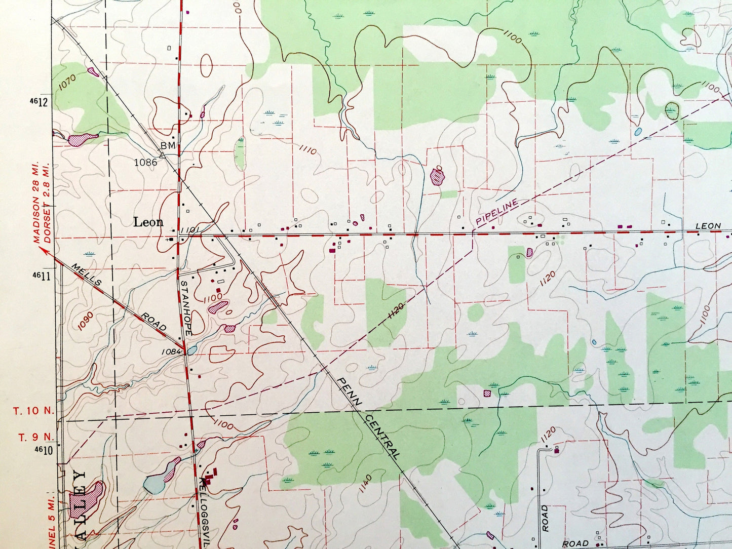 Antique Leon, Ohio 1959 US Geological Survey Topographic Map — Ashtabula County, Pierpont, Denmark, Dorset, OH, Crawford County, Conneaut PA