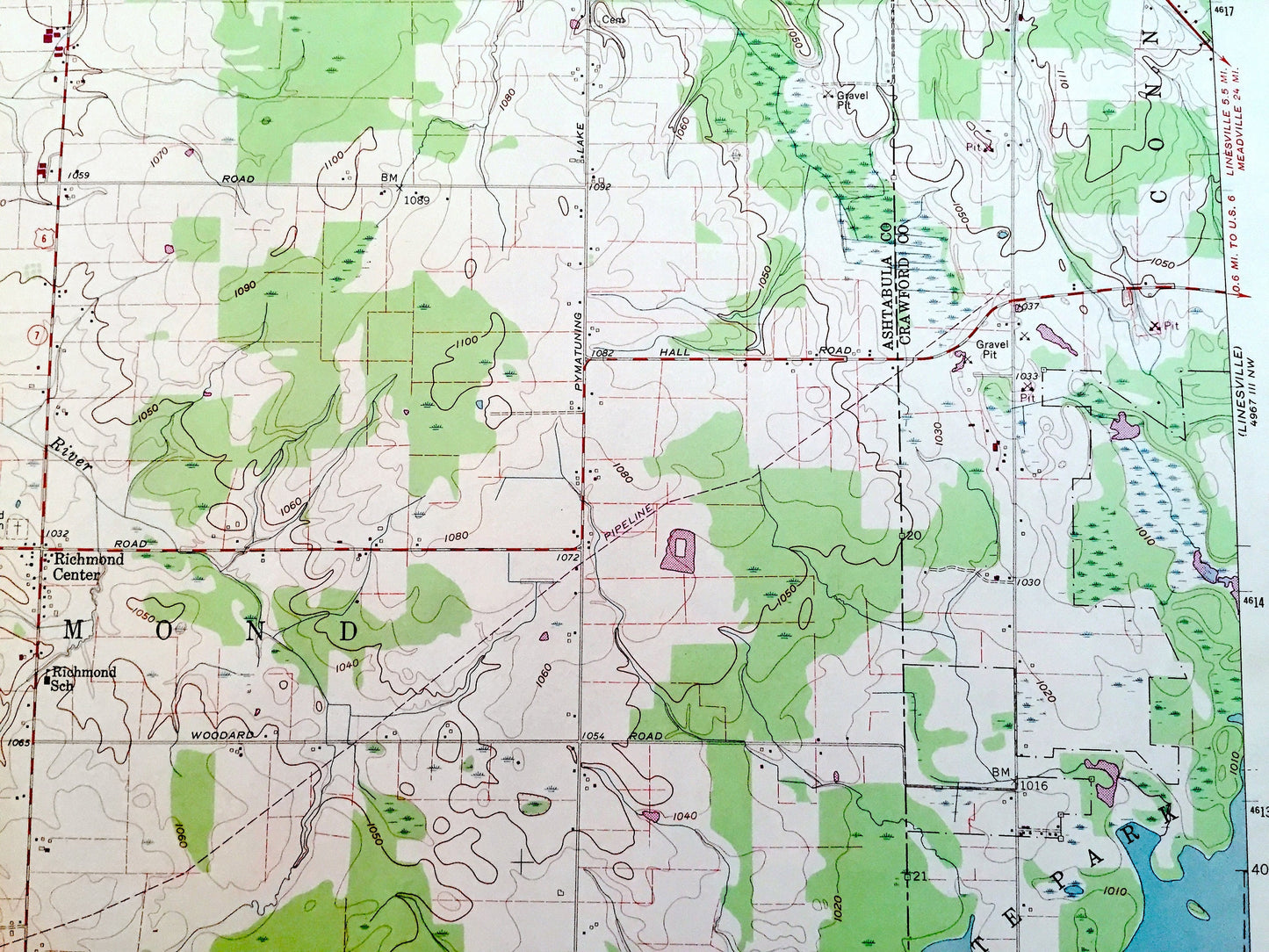 Antique Leon, Ohio 1959 US Geological Survey Topographic Map — Ashtabula County, Pierpont, Denmark, Dorset, OH, Crawford County, Conneaut PA