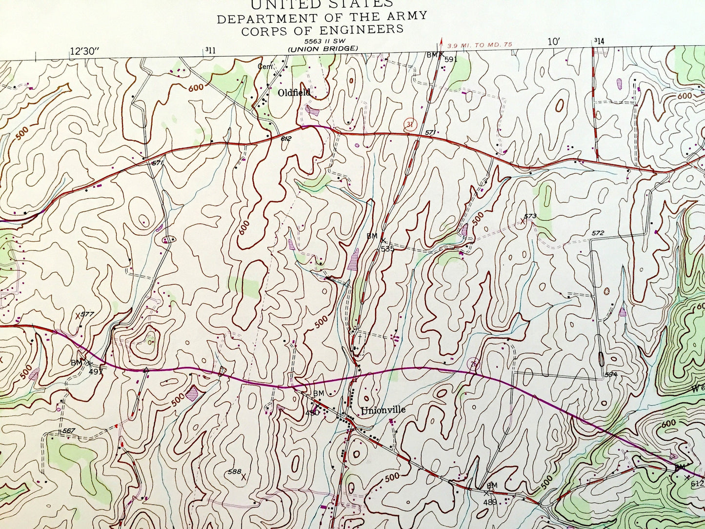 Antique Libertytown, Maryland 1944 US Geological Survey Topographic Map – Frederick, Carroll County, Oldfield, Unionville, Linganore, MD