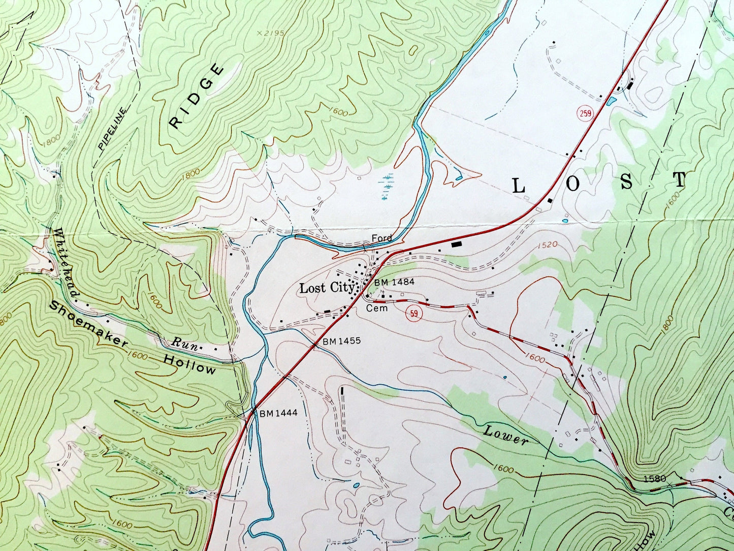 Antique Lost City, West Virginia 1966 US Geological Survey Topographic Map – Hardy County, Lost River, South Fork, WV, Shenandoah County, VA