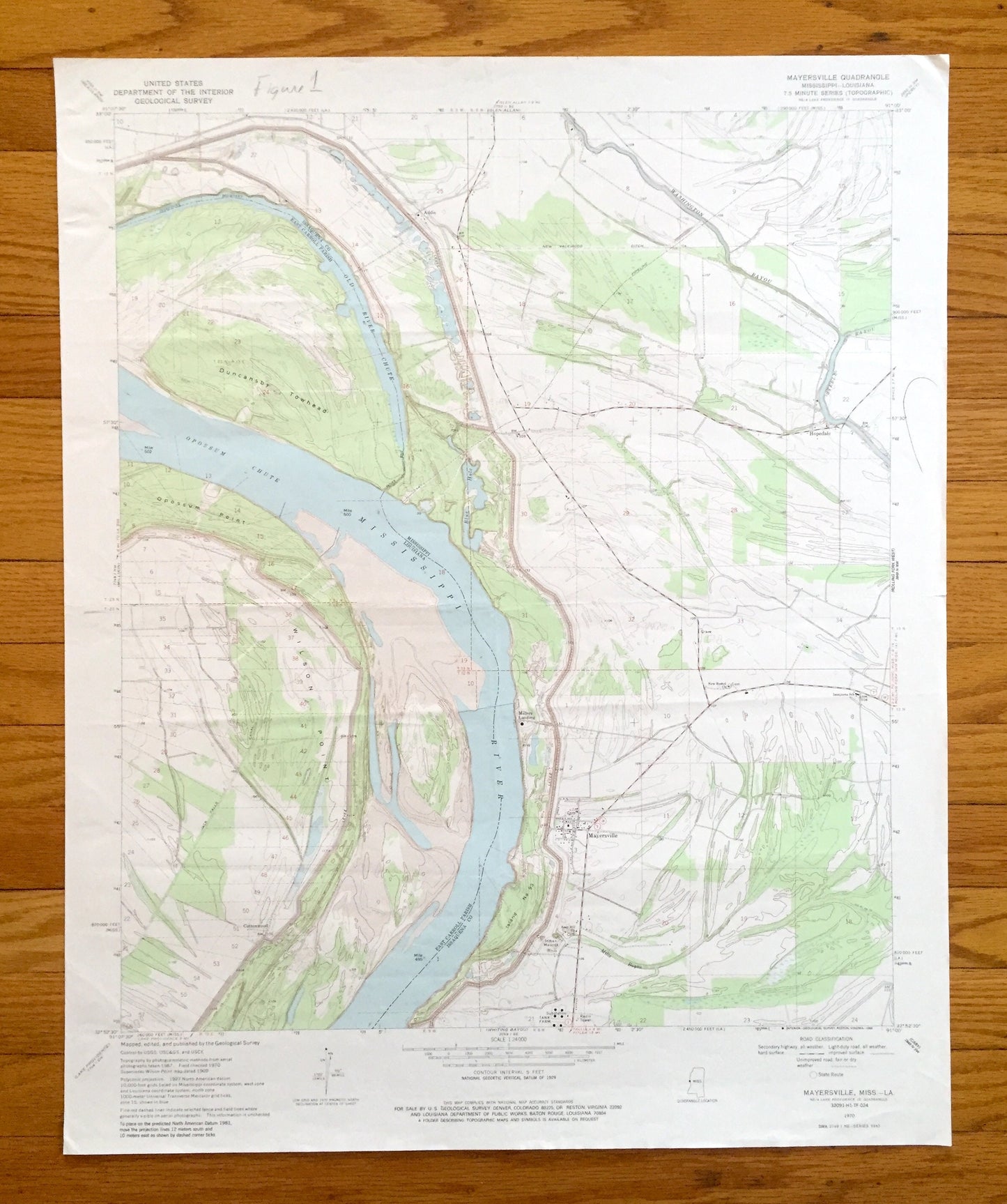 Antique Mayersville, Mississippi 1970 US Geological Survey Topographic Map — Issaquena County, Cottonwood, MS, East Carroll Parish, Addie LA