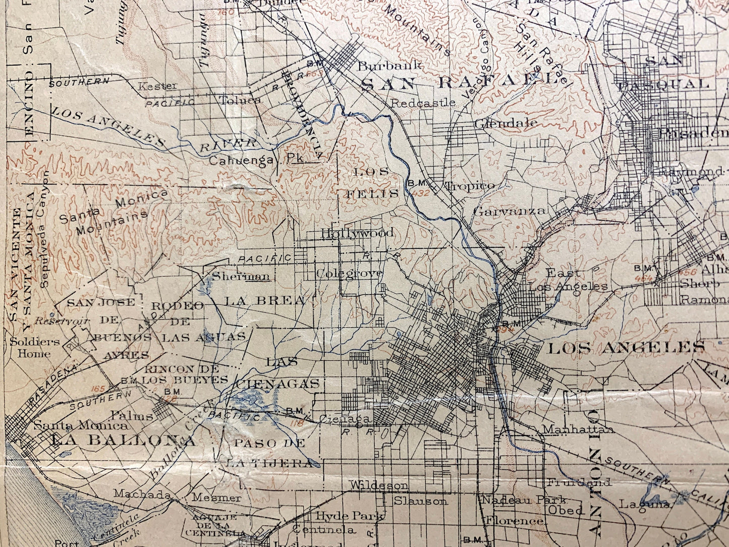 Antique Southern California 1901 US Geological Survey Topographic Map – Hollywood, Long Beach Newport San Bernardino Beverly Hills Mohave CA