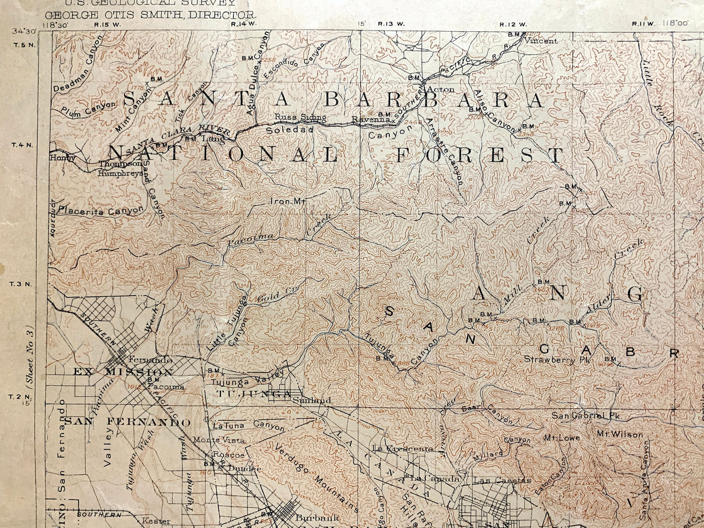 Antique Southern California 1901 US Geological Survey Topographic Map – Hollywood, Long Beach Newport San Bernardino Beverly Hills Mohave CA