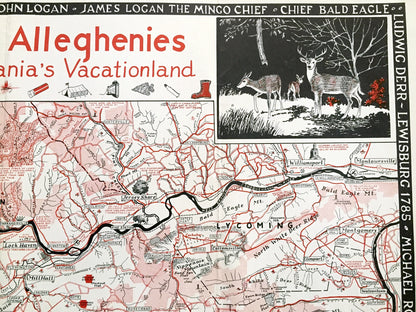 Antique 1953 Pennsylvania Map "Heart of the Alleghenies" by Samuel A. King – Clinton, Lycoming, Centre, Union, Snyder, Mifflin County, PA