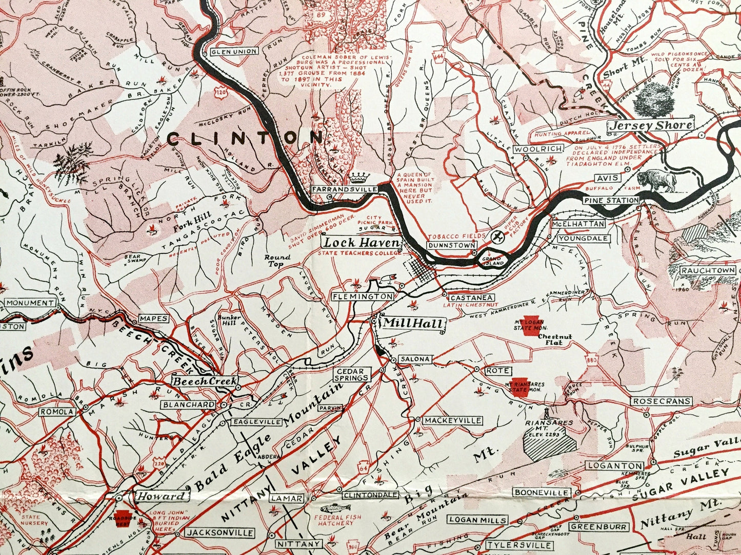 Antique 1953 Pennsylvania Map "Heart of the Alleghenies" by Samuel A. King – Clinton, Lycoming, Centre, Union, Snyder, Mifflin County, PA