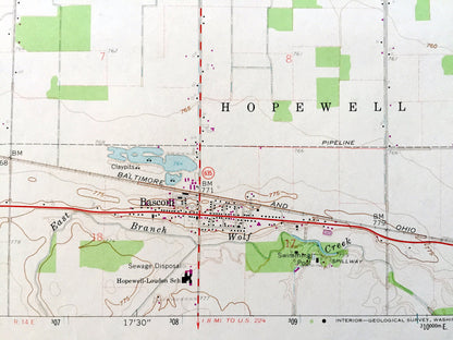 Antique Bascom, Ohio 1960 US Geological Survey Topographic Map — Seneca County, Jackson, Liberty, Loudon, Hopewell, Kansas, Amsden, Iler, OH