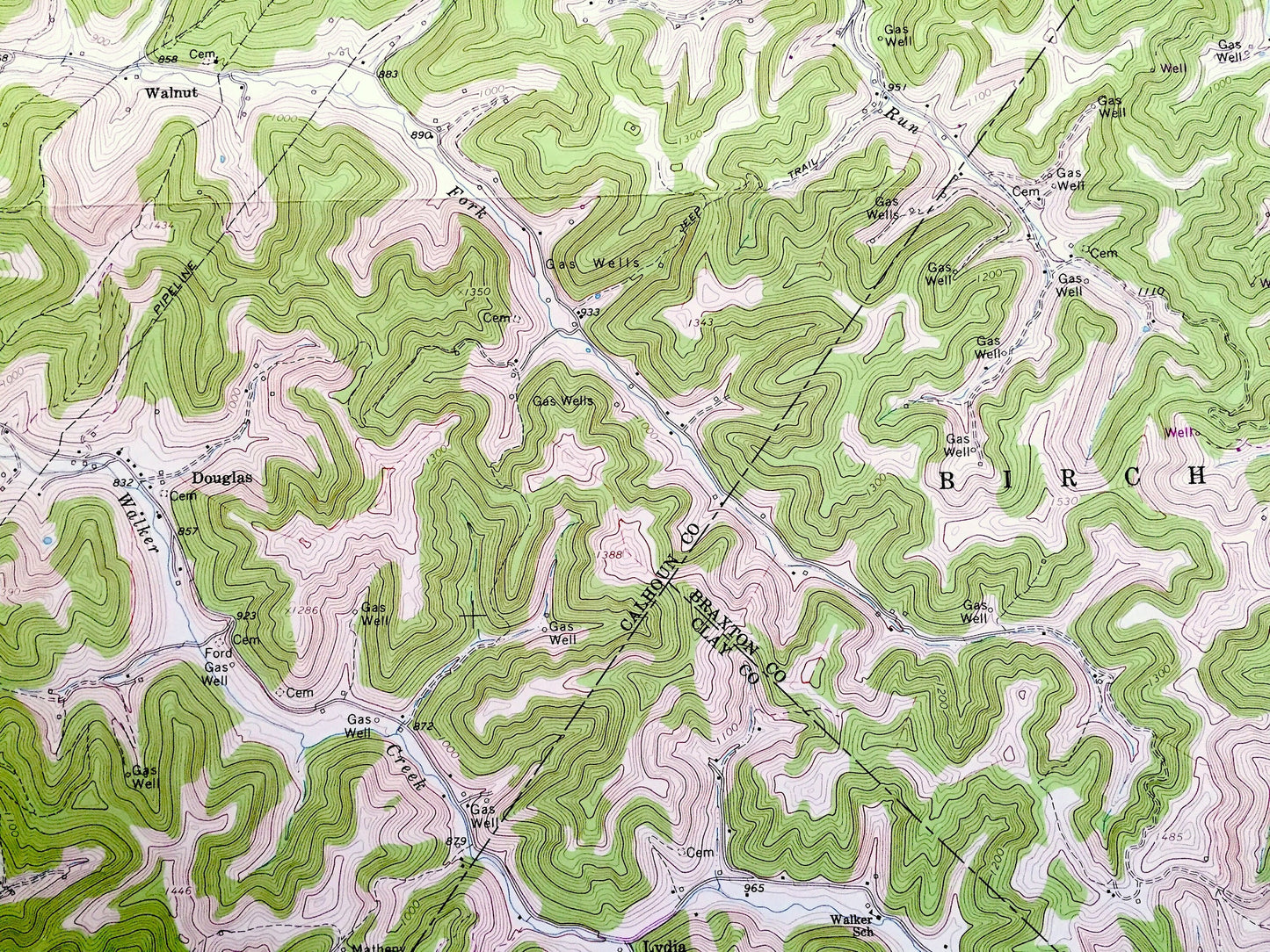 Antique Chloe, West Virginia 1966 US Geological Survey Topographic Map — Calhoun, Braxton, Clay, Roane County, Washington, Birch, Geary, WV