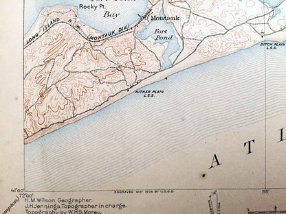Antique Montauk, Long Island, New York 1904 US Geological Survey Topographic Map – Easthampton, Hamptons, Suffolk County, Hither Woods, NY
