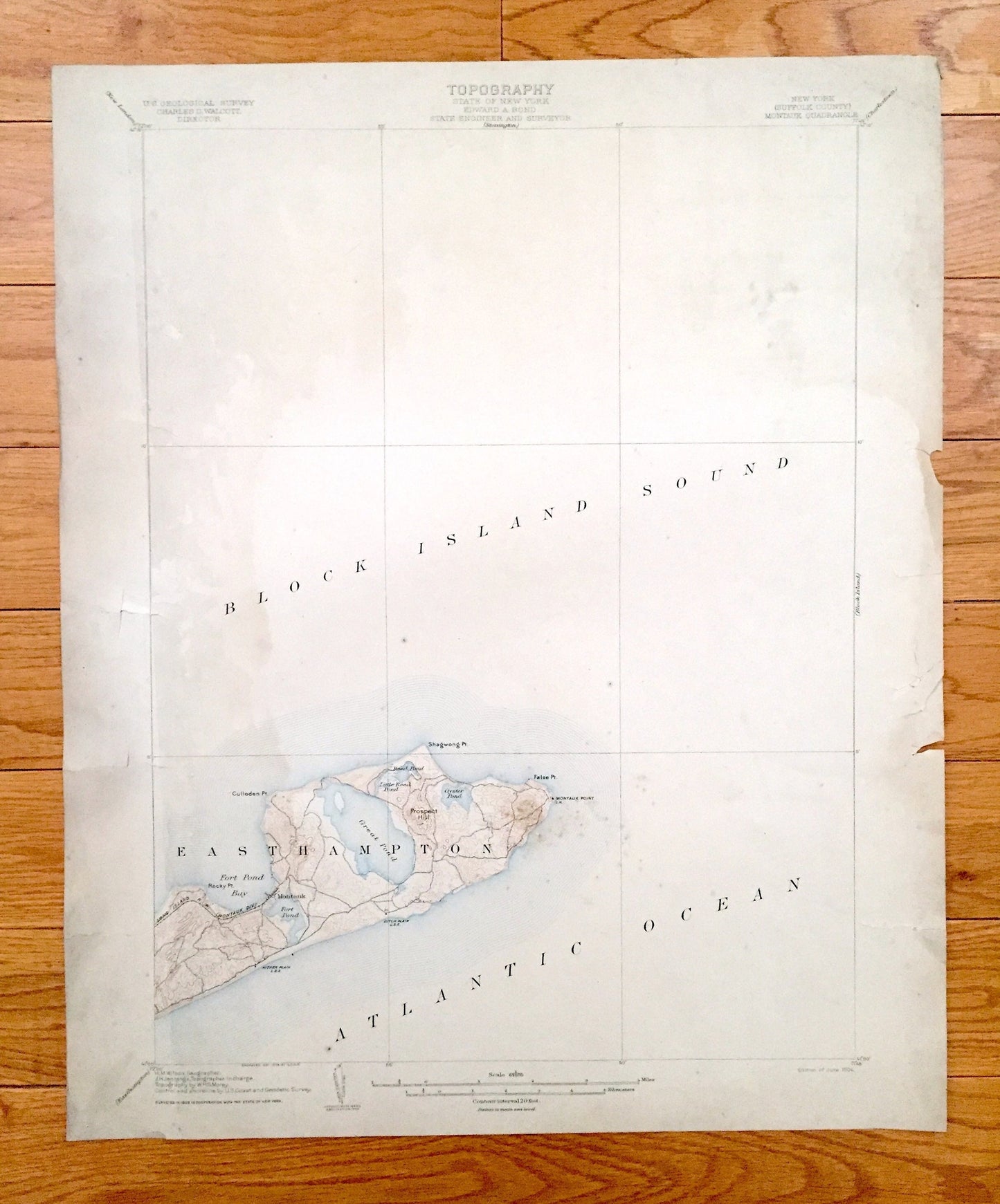 Antique Montauk, Long Island, New York 1904 US Geological Survey Topographic Map – Easthampton, Hamptons, Suffolk County, Hither Woods, NY