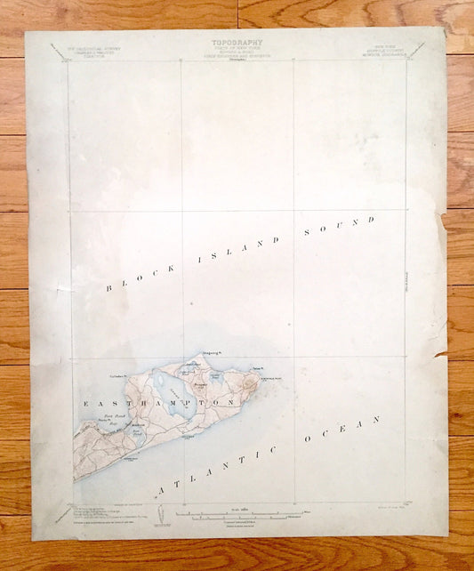 Antique Montauk, Long Island, New York 1904 US Geological Survey Topographic Map – Easthampton, Hamptons, Suffolk County, Hither Woods, NY
